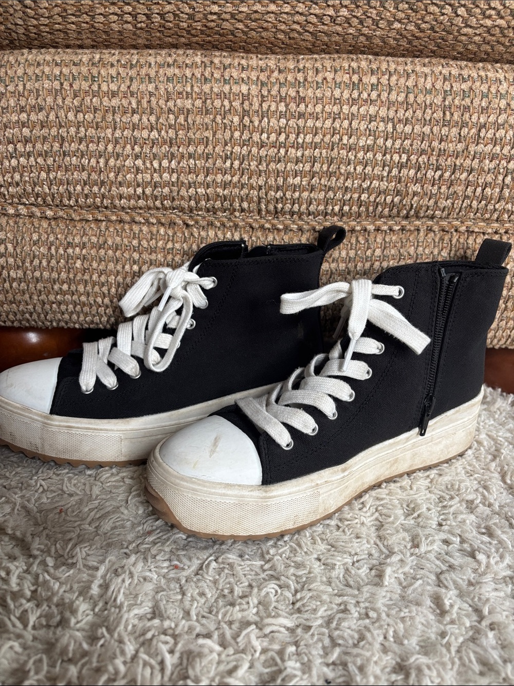 art class Black Canvas High-Top Platform Sneakers with White Accents